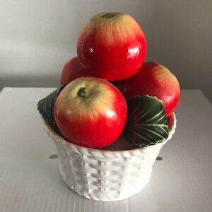 Vintage Ceramic Basket with Apples Made in Portugal